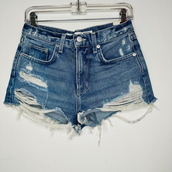 Lovers & Friends Axel Jean Distressed Cut Off High Rise Short Conrad Wash 25 - Picture 3 of 16